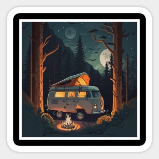 Camping Adventure in the Forest, Campire at Night Sticker
